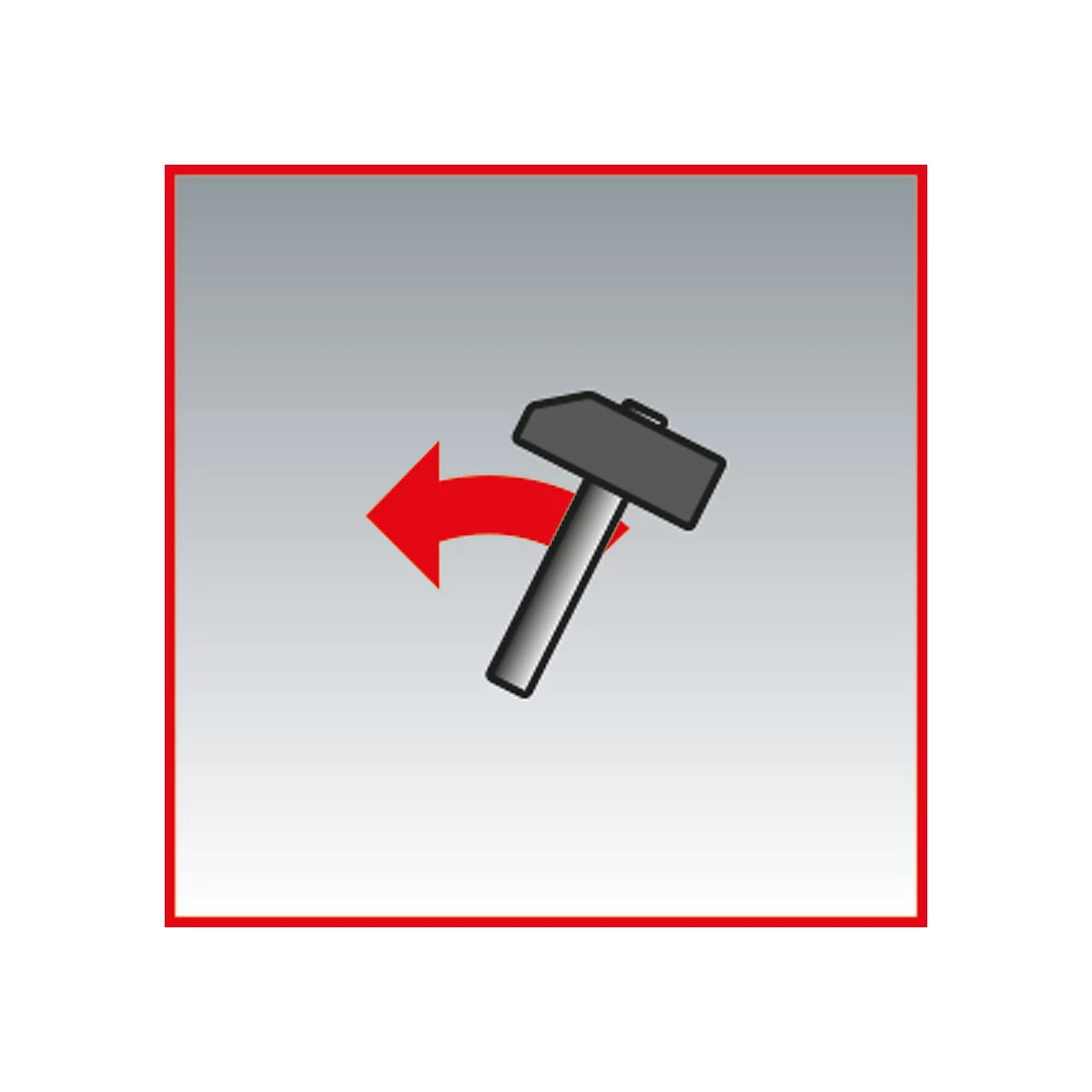 Hammer mit rotem Pfeil, der auf die Drehung hinweist.